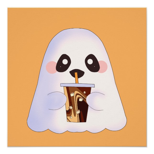 Spooky Ghost With Iced Coffee  Poster (Front)