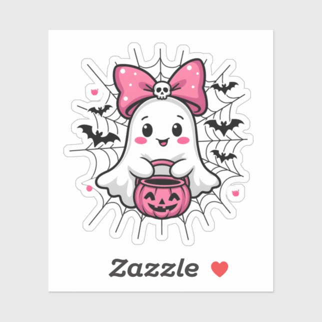 Spooky Ghost with Pink Bow Breast Cancer Awareness (Sheet)