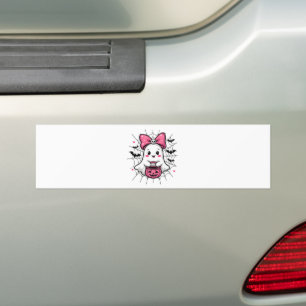 Spooky Ghost with Pink Bow Breast Cancer Awareness Bumper Sticker