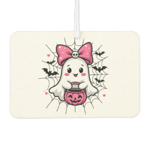 Spooky Ghost with Pink Bow Breast Cancer Awareness Car Air Freshener