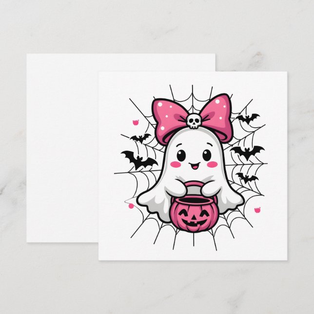 Spooky Ghost with Pink Bow Breast Cancer Awareness Invitation (Front/Back)