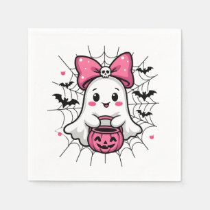 Spooky Ghost with Pink Bow Breast Cancer Awareness Napkin