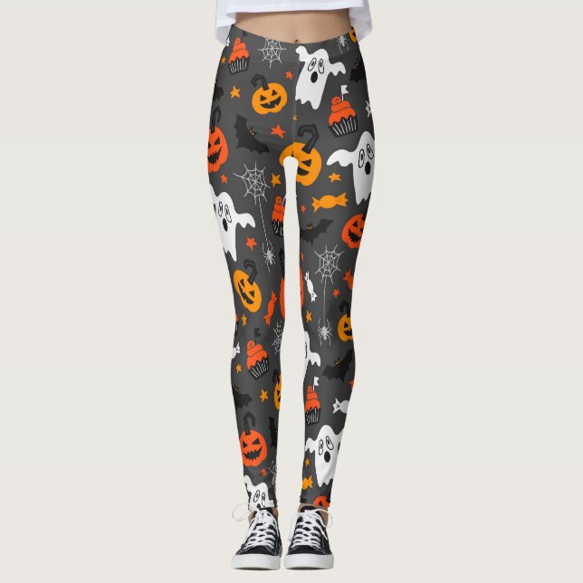 Spooky Ghosts and pumpkins Leggings (Front)
