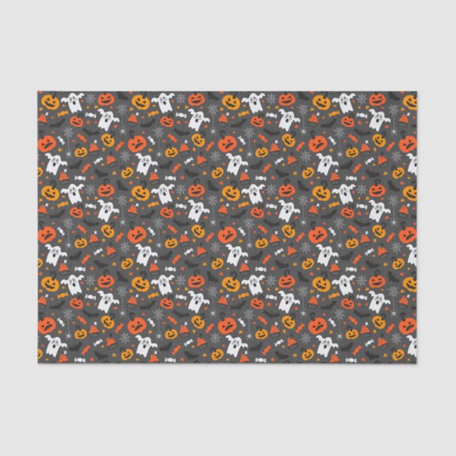 Spooky Ghosts and pumpkins Tissue Paper (Front)