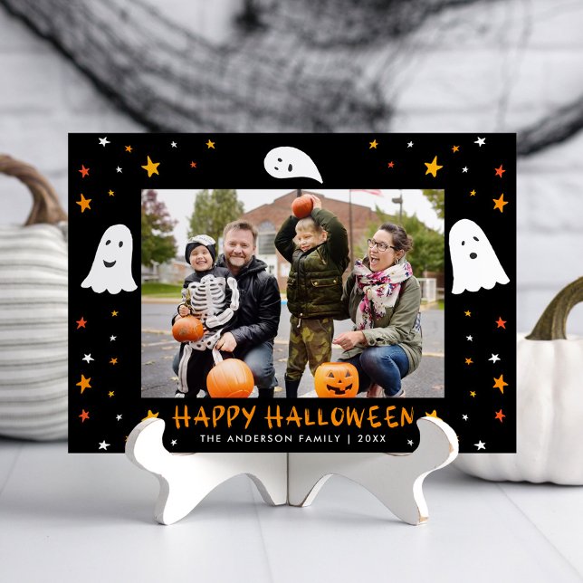 Spooky Ghosts and Stars Photo Halloween Holiday Card (Creator Uploaded)