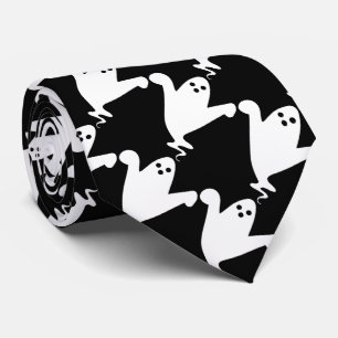 Spooky Ghosts Black and White Halloween Tie