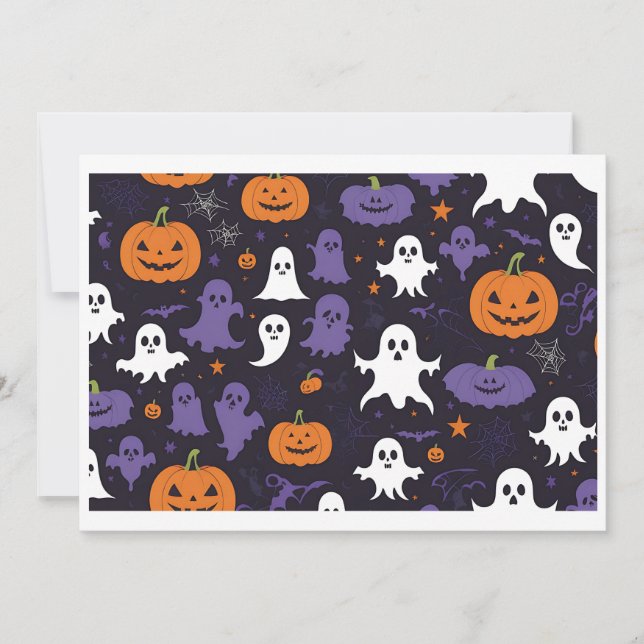 Spooky Ghosts, Pumpkins, & Skulls Halloween Wrappi Invitation (Front)