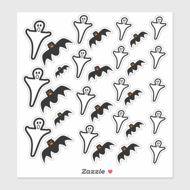Spooky Ghosts & Scary Bats Halloween Stickers (Sheet)