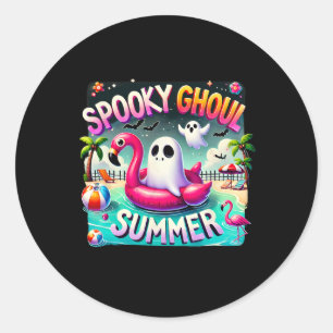 Spooky Ghoul Summer Cute Ghost Flamingo Hello Summ Classic Round Sticker