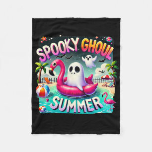 Spooky Ghoul Summer Cute Ghost Flamingo Hello Summ Fleece Blanket