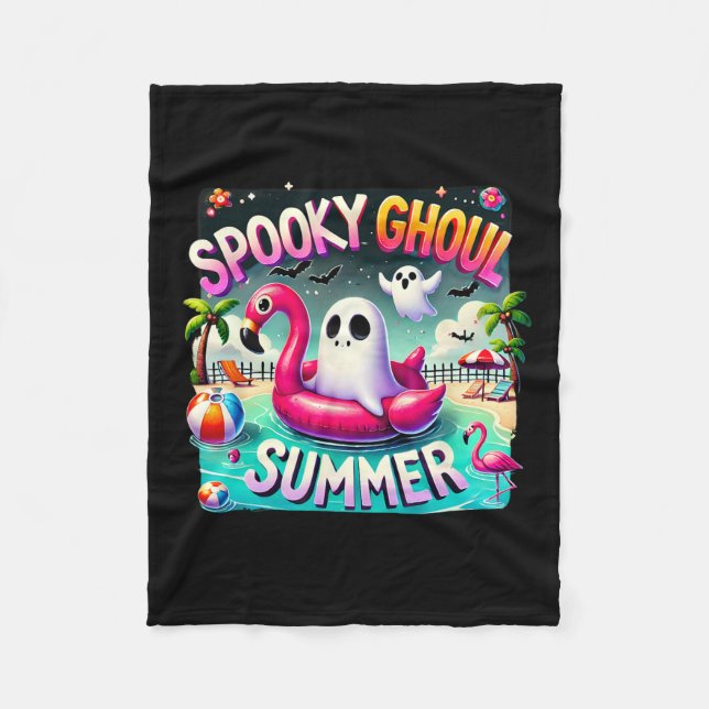 Spooky Ghoul Summer Cute Ghost Flamingo Hello Summ Fleece Blanket (Front)