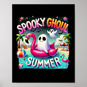 Spooky Ghoul Summer Cute Ghost Flamingo Hello Summ Poster