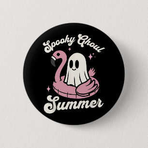 Spooky Ghoul Summer Cute Ghost Flamingo Summer Vib 6 Cm Round Badge