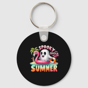 Spooky Ghoul Summer Funny Ghost Flamingo Summer Va Key Ring