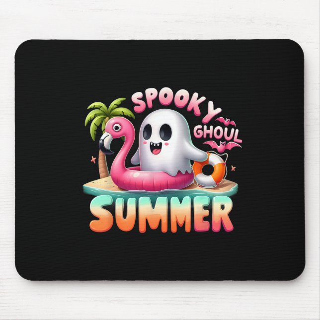 Spooky Ghoul Summer Funny Ghost Flamingo Summer Va Mouse Mat (Front)