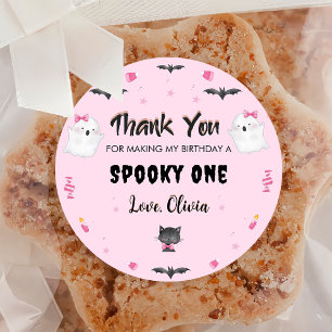 Spooky Girl Halloween Birthday Party Classic Round Sticker
