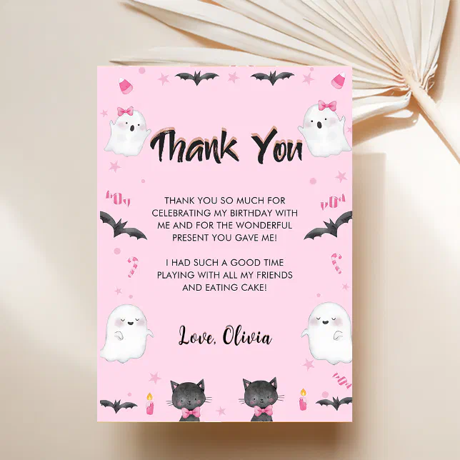 Spooky Girl Halloween Birthday Party Thank You Card | Zazzle