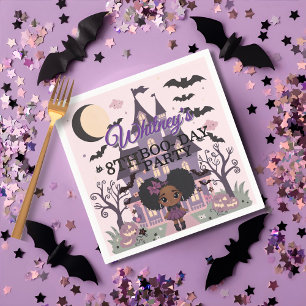 Spooky Girl Purple afro-puff Birthday Party Napkin