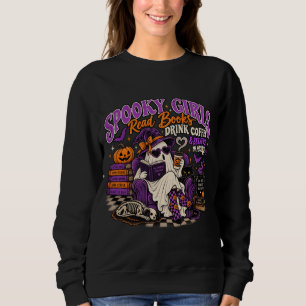 Spooky Girls Read Books Drink Coffee Halloween Swe Sweatshirt