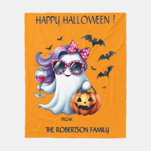 Spooky Girly Ghost Halloween Fleece Blanket