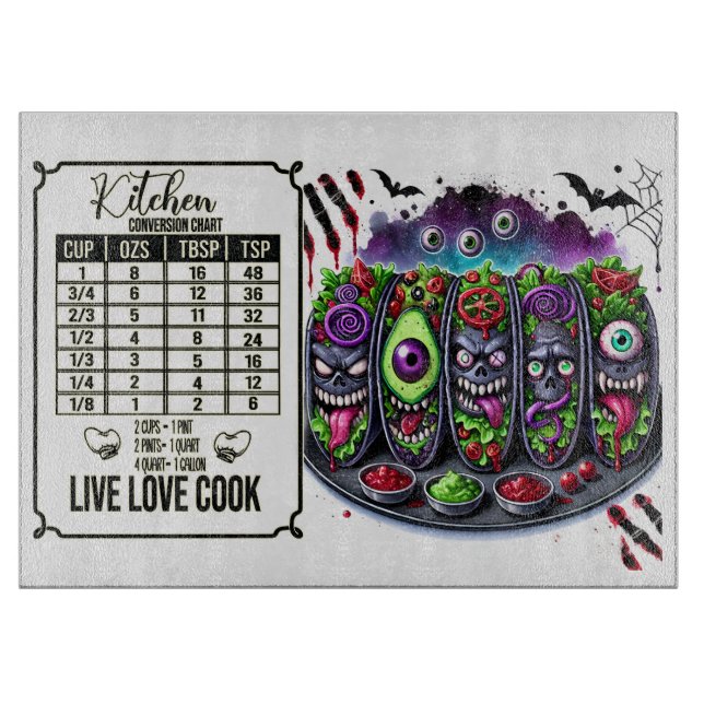 Spooky Glass Cutting Board with Kitchen Conversion (Front)