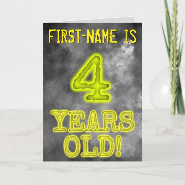 Spooky Glowing Aura Look "4 YEARS OLD!" + Name Card (Front)