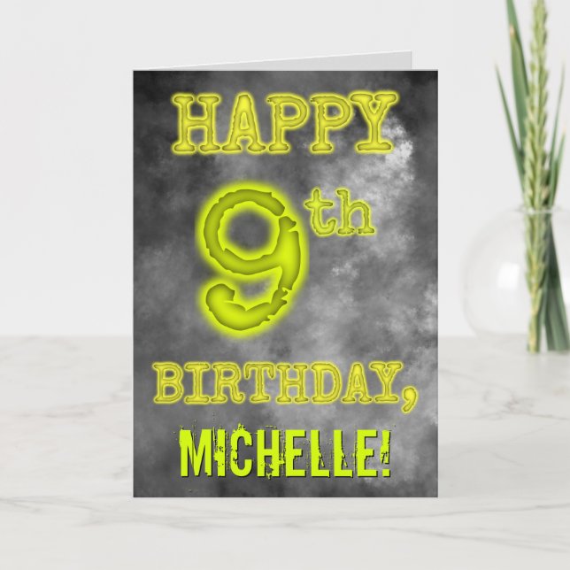 Spooky Glowing Aura Look "HAPPY 9th BIRTHDAY" Card (Front)