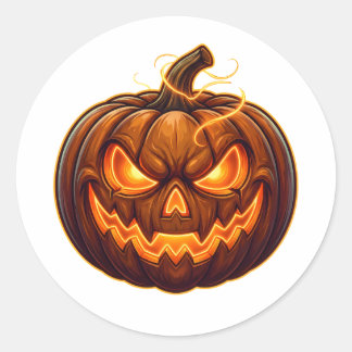 Spooky Glowing Halloween Jack O Lantern Round Stic Classic Round Sticker