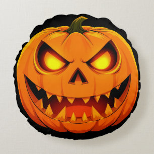 Spooky Glowing Halloween Pumpkin Jack-O'-Lantern Round Cushion