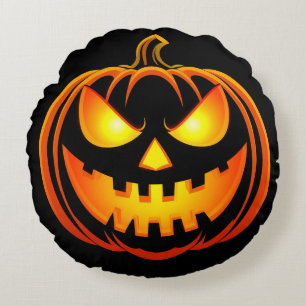 Spooky Glowing Halloween Pumpkin Round Cushion