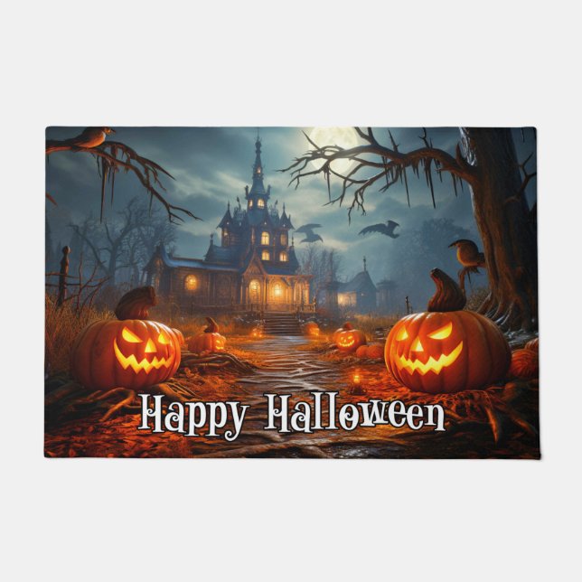 Spooky Glowing Halloween Pumpkins Doormat (Front)