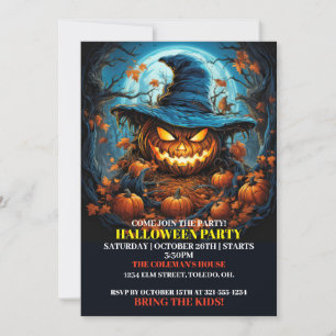 Spooky Glowing Pumpkin Halloween Party Invitations