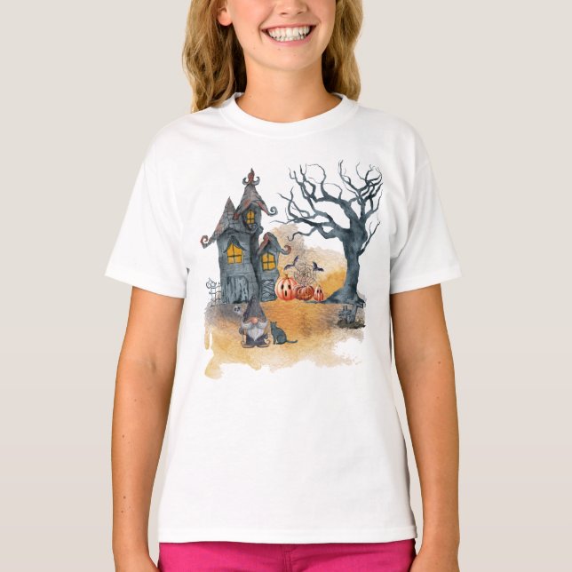 Spooky Gnome Halloween House T-Shirt (Front)
