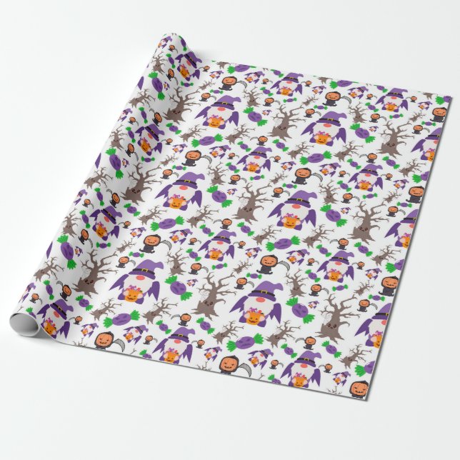 Spooky Gnome Halloween Wrapping Paper (Unrolled)