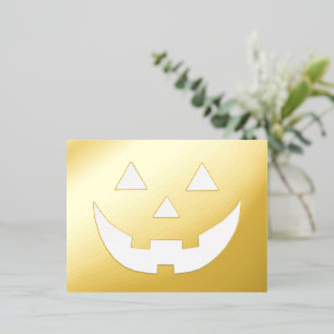 Spooky gold Jack o’ Lantern pumpkin face Halloween Foil Holiday Postcard