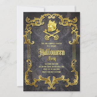 Spooky Gold Vintage Halloween Party Gothic Skull
