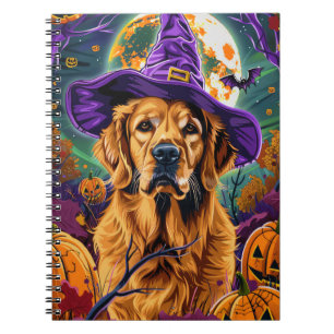 Spooky Golden Retriever Halloween Witch Pumpkin Notebook