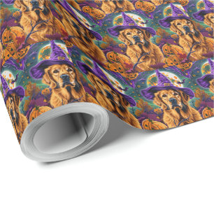 Spooky Golden Retriever Halloween Witch Pumpkin Wrapping Paper