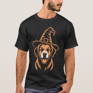 Spooky Golden Retriever Wizard Hat Halloween Dog L T-Shirt