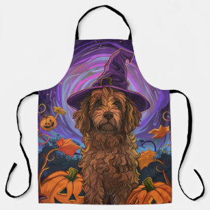 Spooky Goldendoodle Dog Halloween Witch Pumpkin Apron