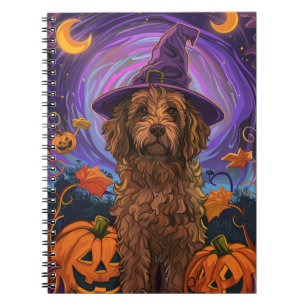 Spooky Goldendoodle Dog Halloween Witch Pumpkin Notebook