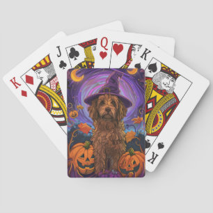 Spooky Goldendoodle Dog Halloween Witch Pumpkin Playing Cards