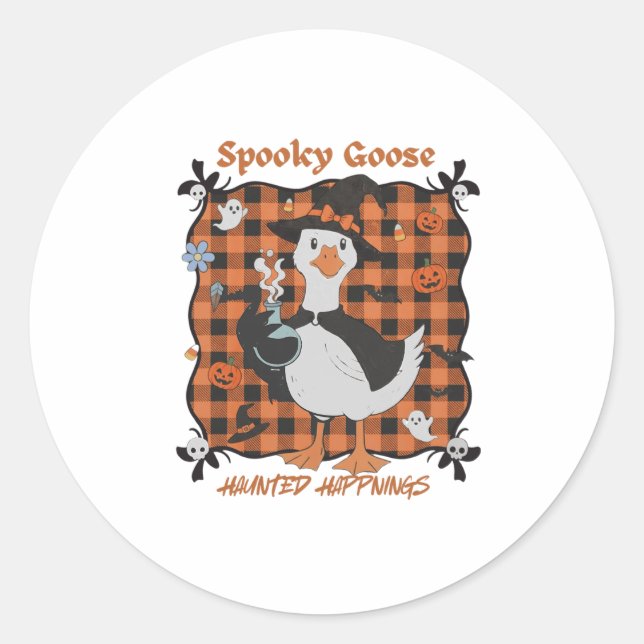Spooky Goose Halloween Design Fall Decor Funny Com Classic Round Sticker (Front)