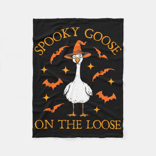 Spooky Goose On The Loose Halloween Honk Witch Des Fleece Blanket (Front)