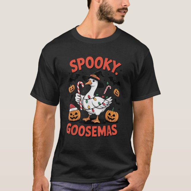 Spooky Goosemas Funny Goose Halloween Christmas Co T-Shirt (Front)