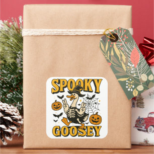 Spooky Goosey Halloween For Boy Girl Pumpkin Ghost Square Sticker