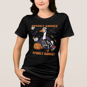 Spooky Goosey Halloween T-Shirt Funny Skeleton Tri-Blend Shirt