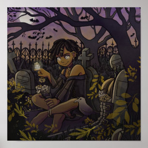 Spooky Goth Grave Yard Girl Poster
