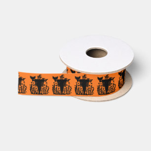 Spooky Goth Halloween Scarecrow Pumpkin Cornfield Satin Ribbon