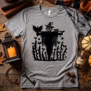 Spooky Goth Halloween Scarecrow Pumpkin Cornfield Tri-Blend Shirt